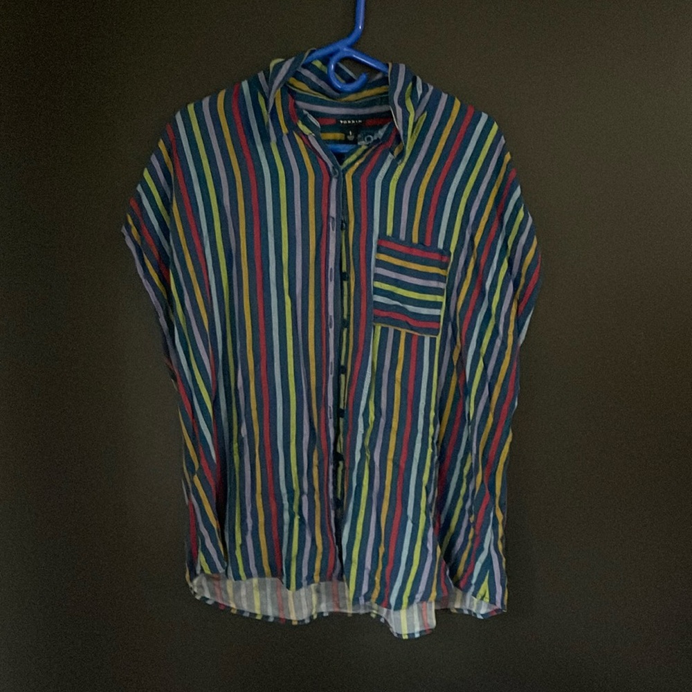 Torrid: Button down dolman, challis stripe navy